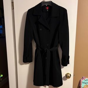 Black Double-Breasted Trench Coat by Gallery like new button out lining large